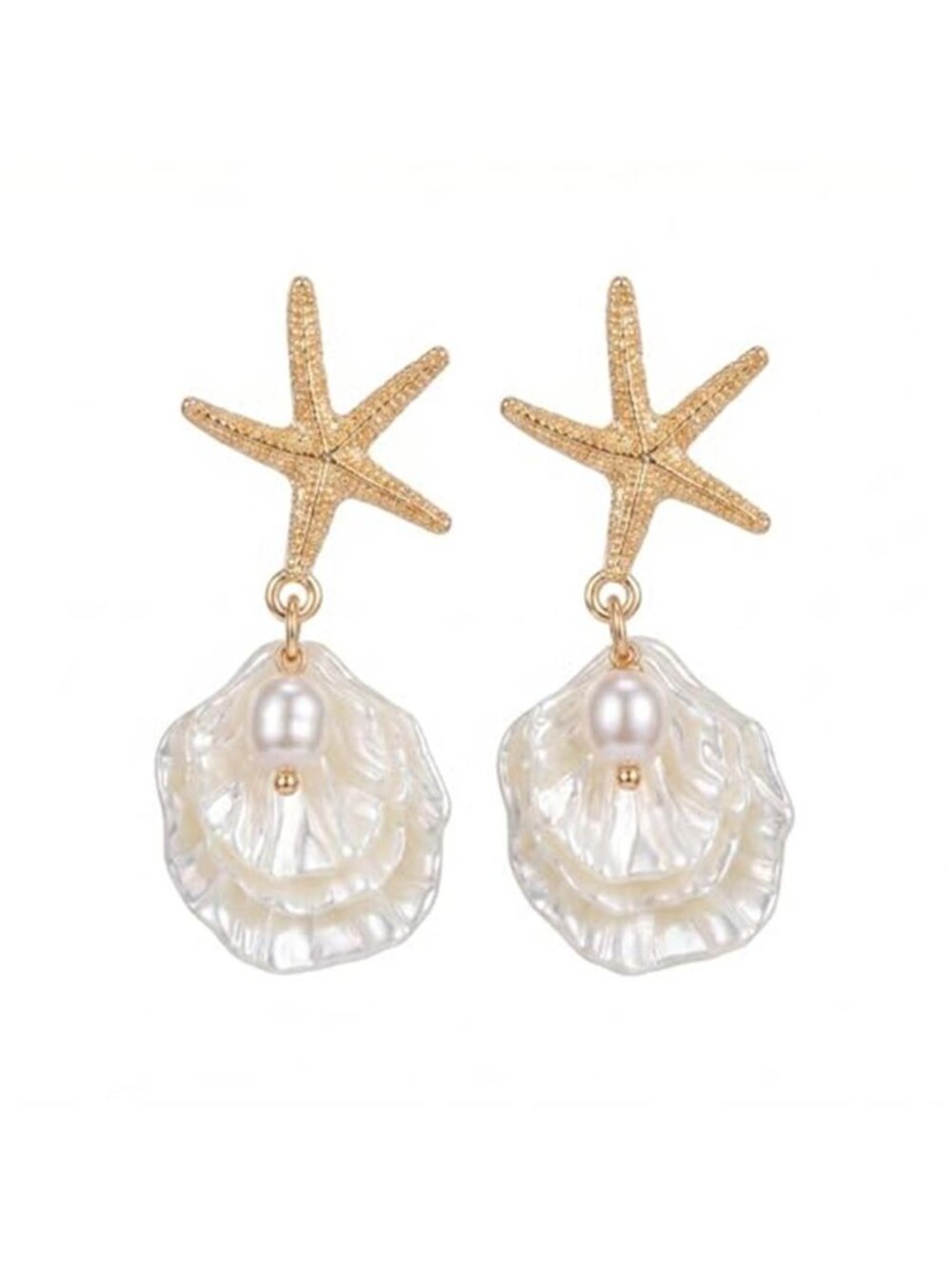 Cute Beachy Starfish Shell Drop Earrings